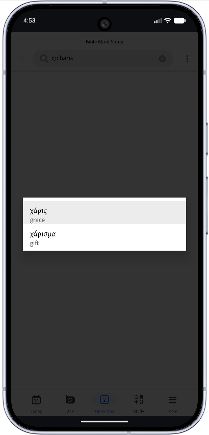 Logos gives options for the transliterated word