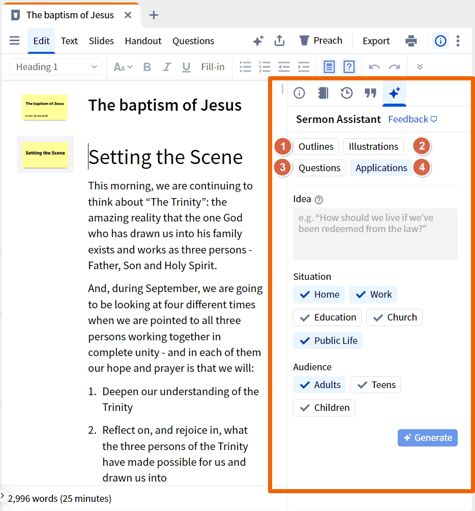 Sermon Assistant Options