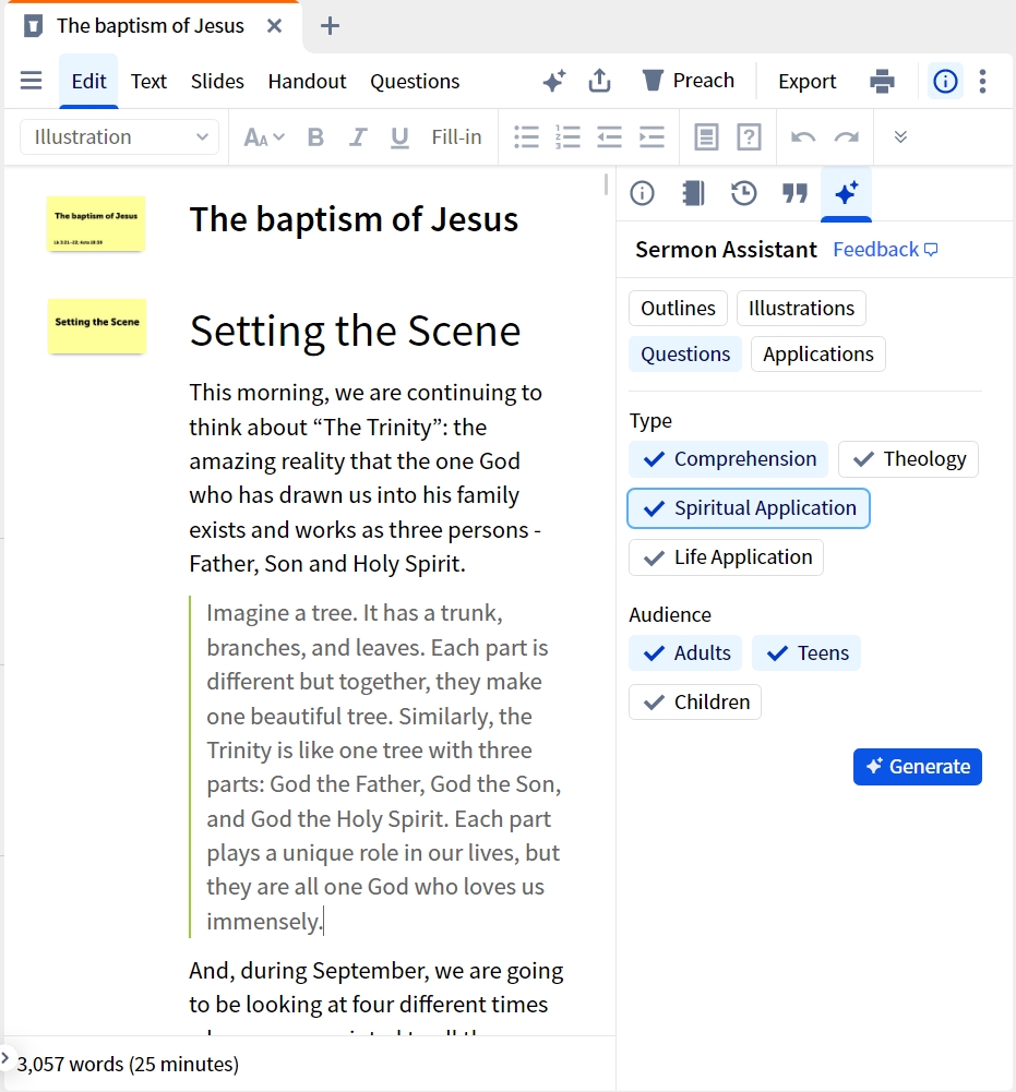 Sermon Questions - Specify