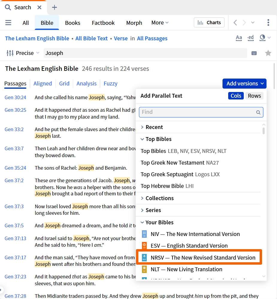 Bible Search - Select Additional Version
