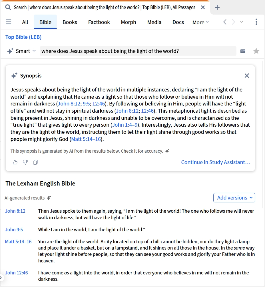 Smart Bible Search - Light Of The World (Desktop)