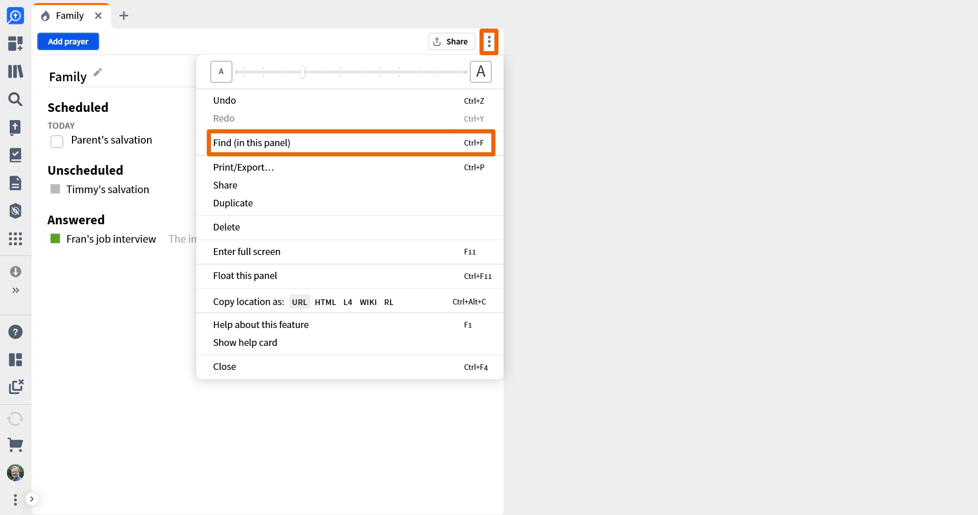 Logos - Search Prayer Lists