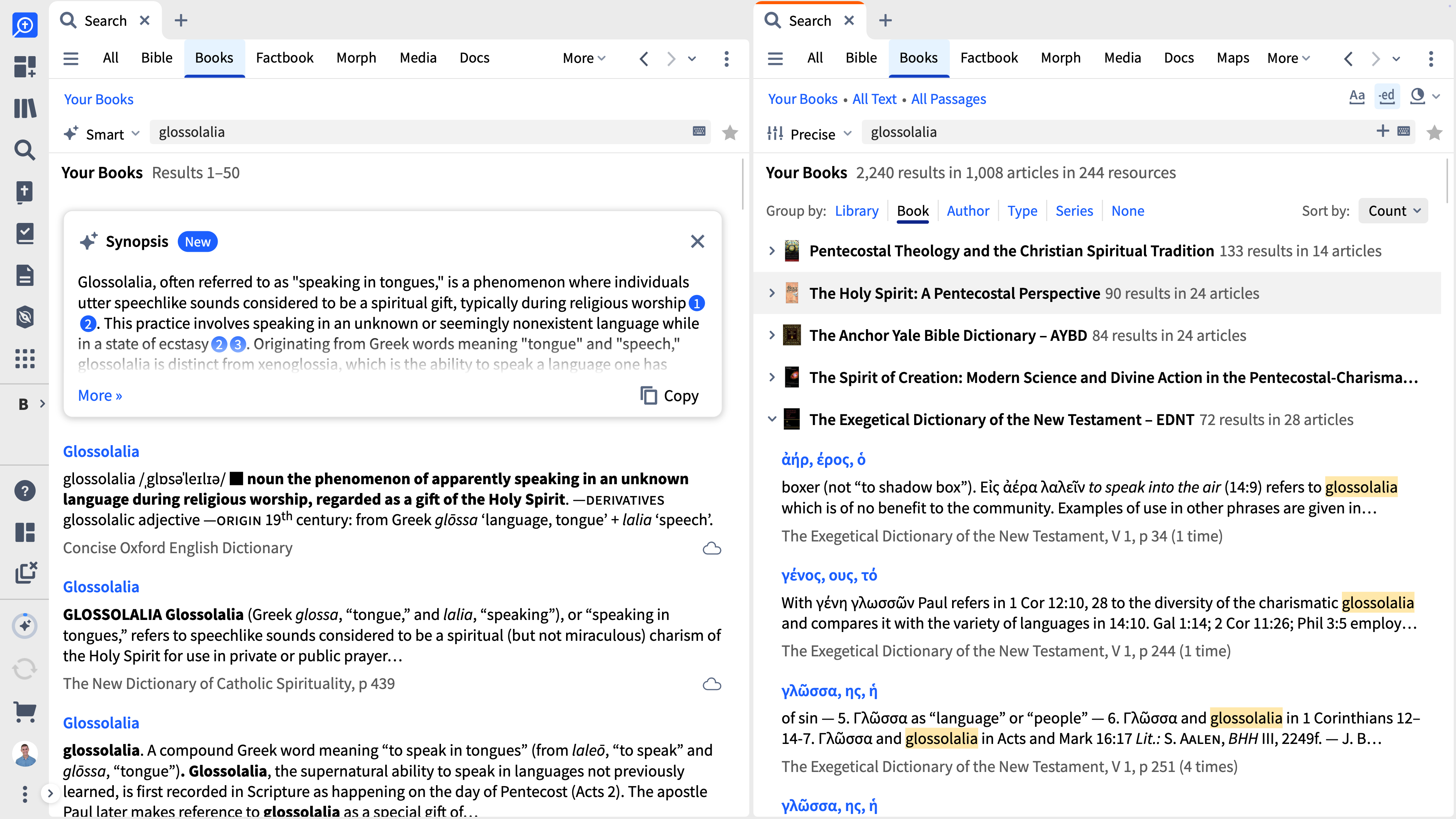 Smart and Precise Search - Glossolalia