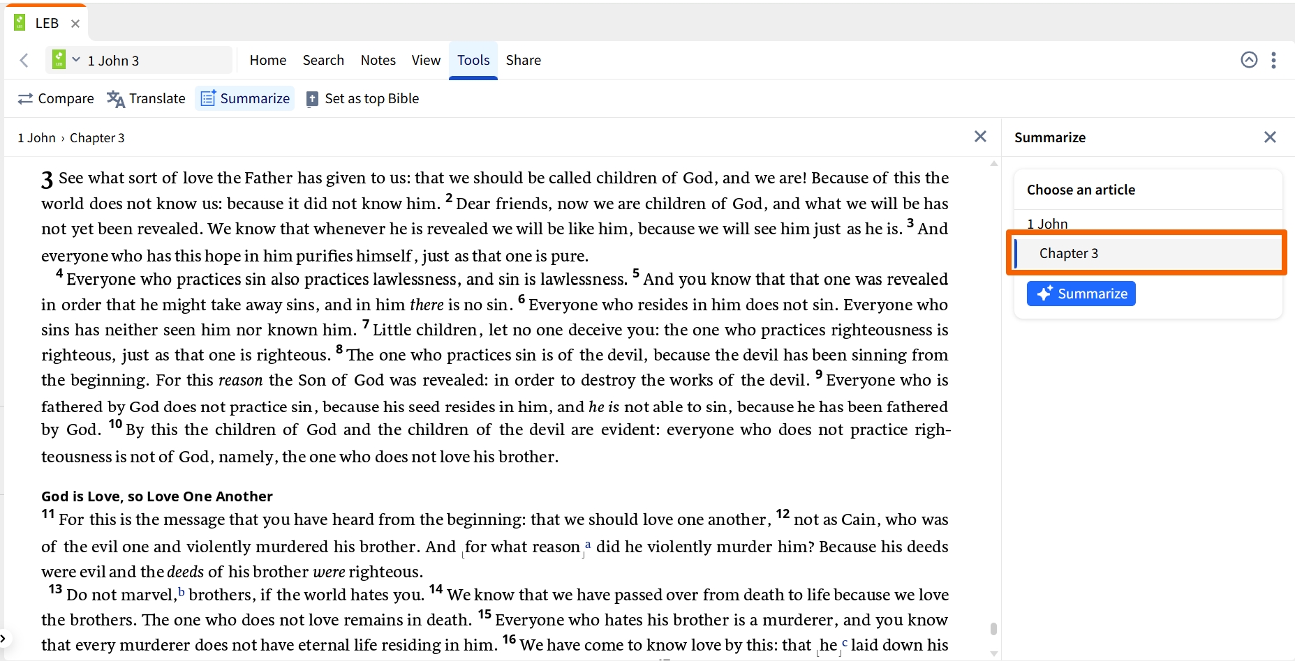 Select Bible Chapter To Summarize (Web App)