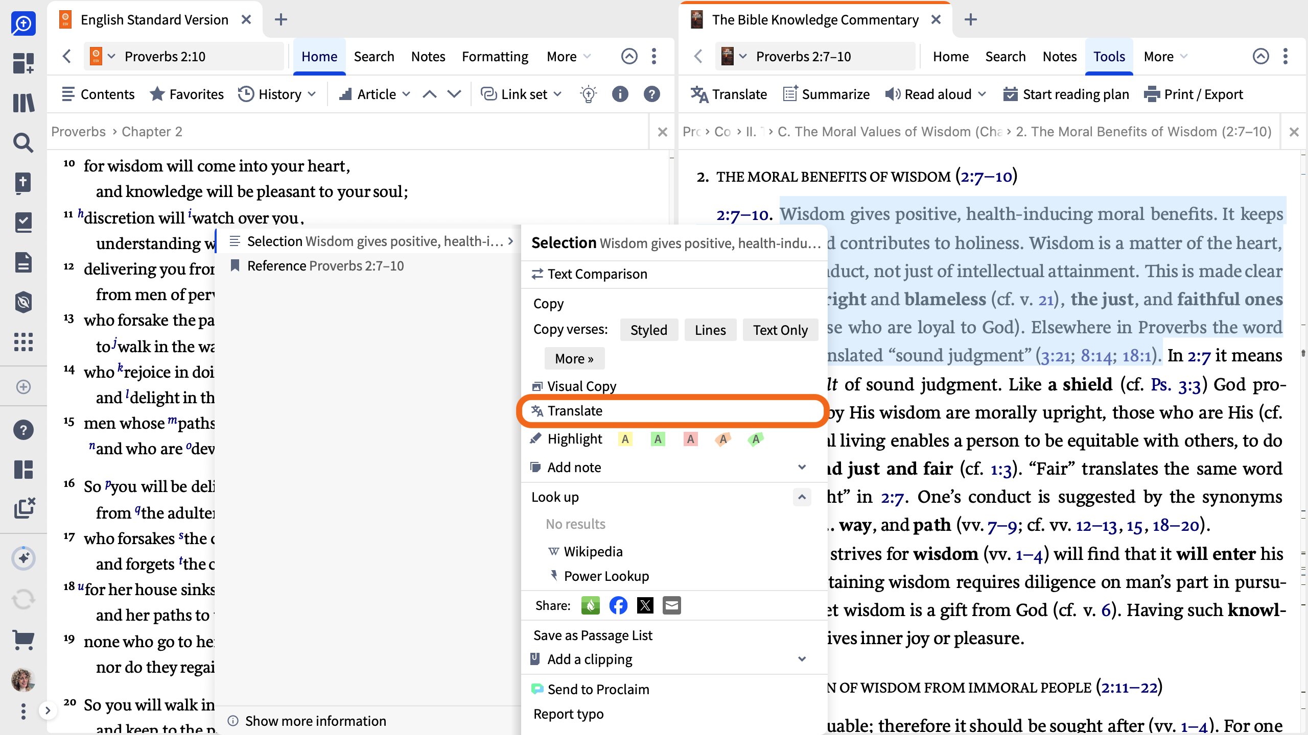 Select Translate from the Context Menu