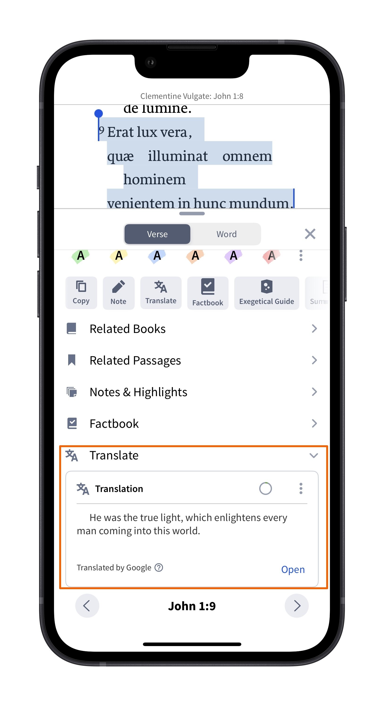 Mobile Translate Section Of Insights Panel