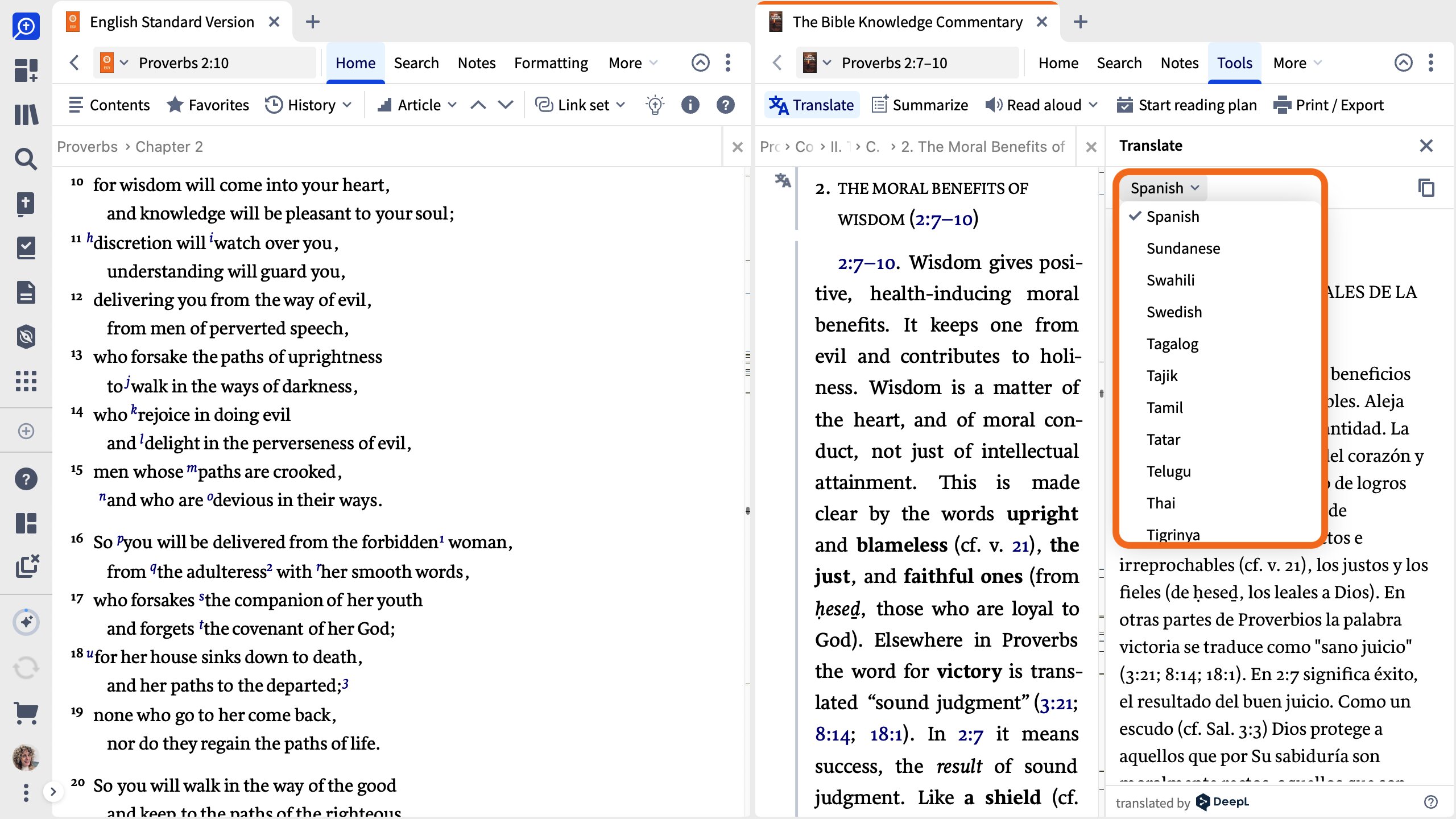 Select a language from the dropdown
