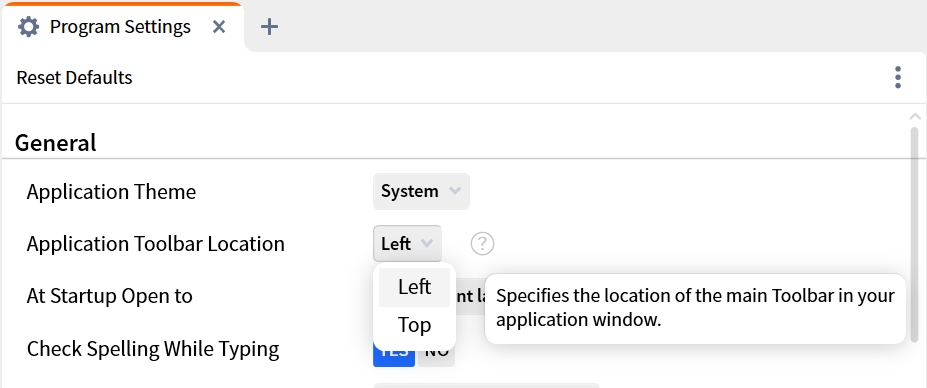 Specify Application Toolbar Location