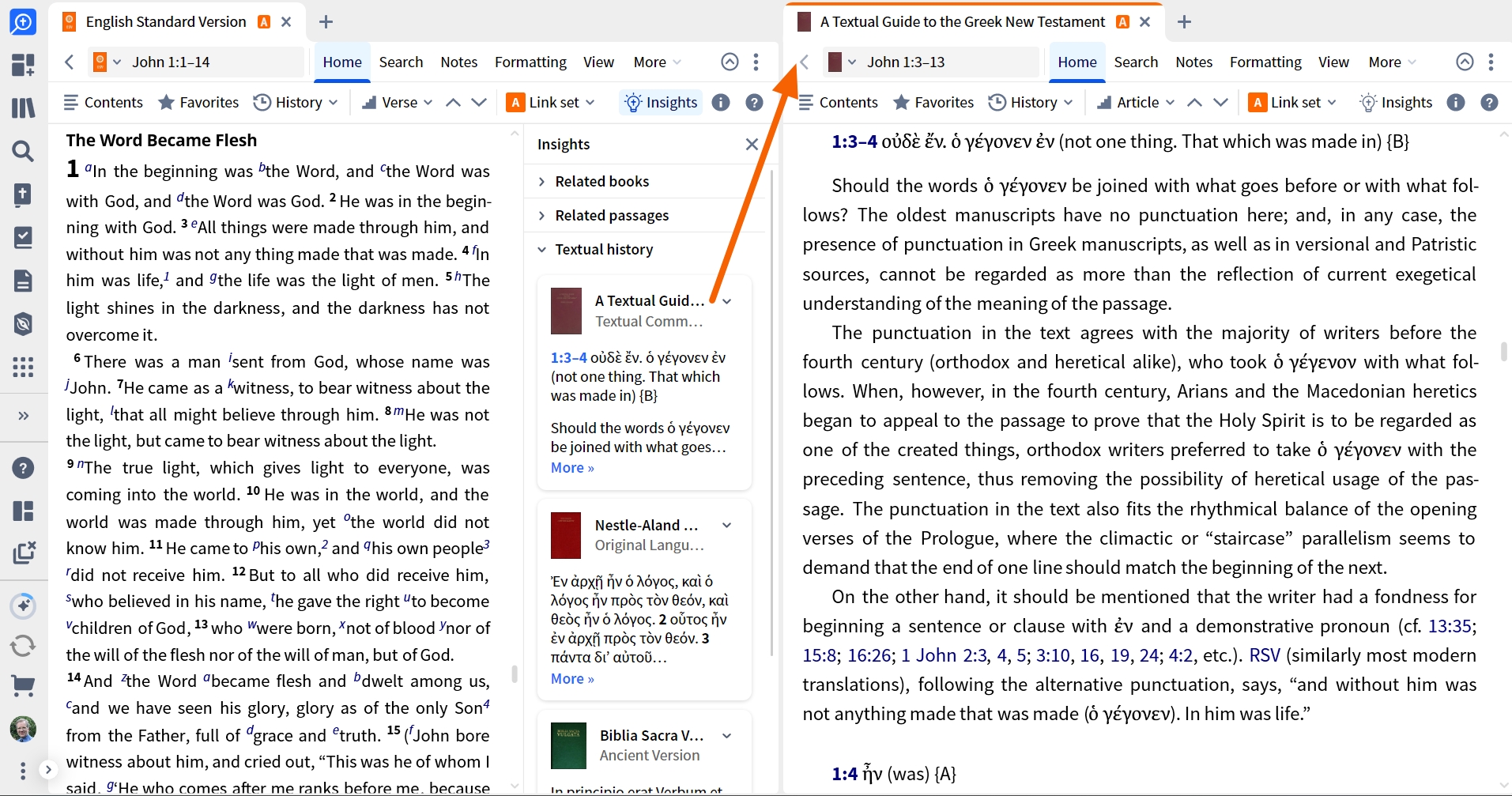 Insights Sidebar - Textual History