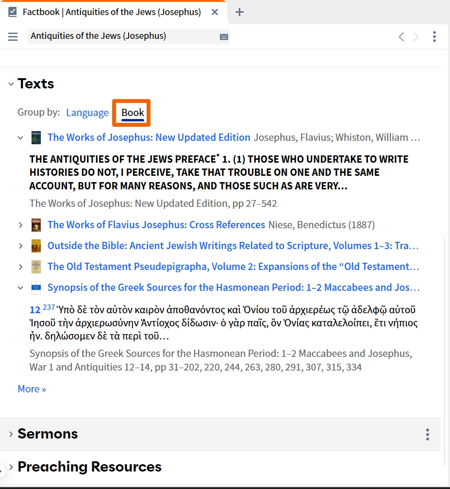 Ancient Texts - Texts Section Grouped By Book