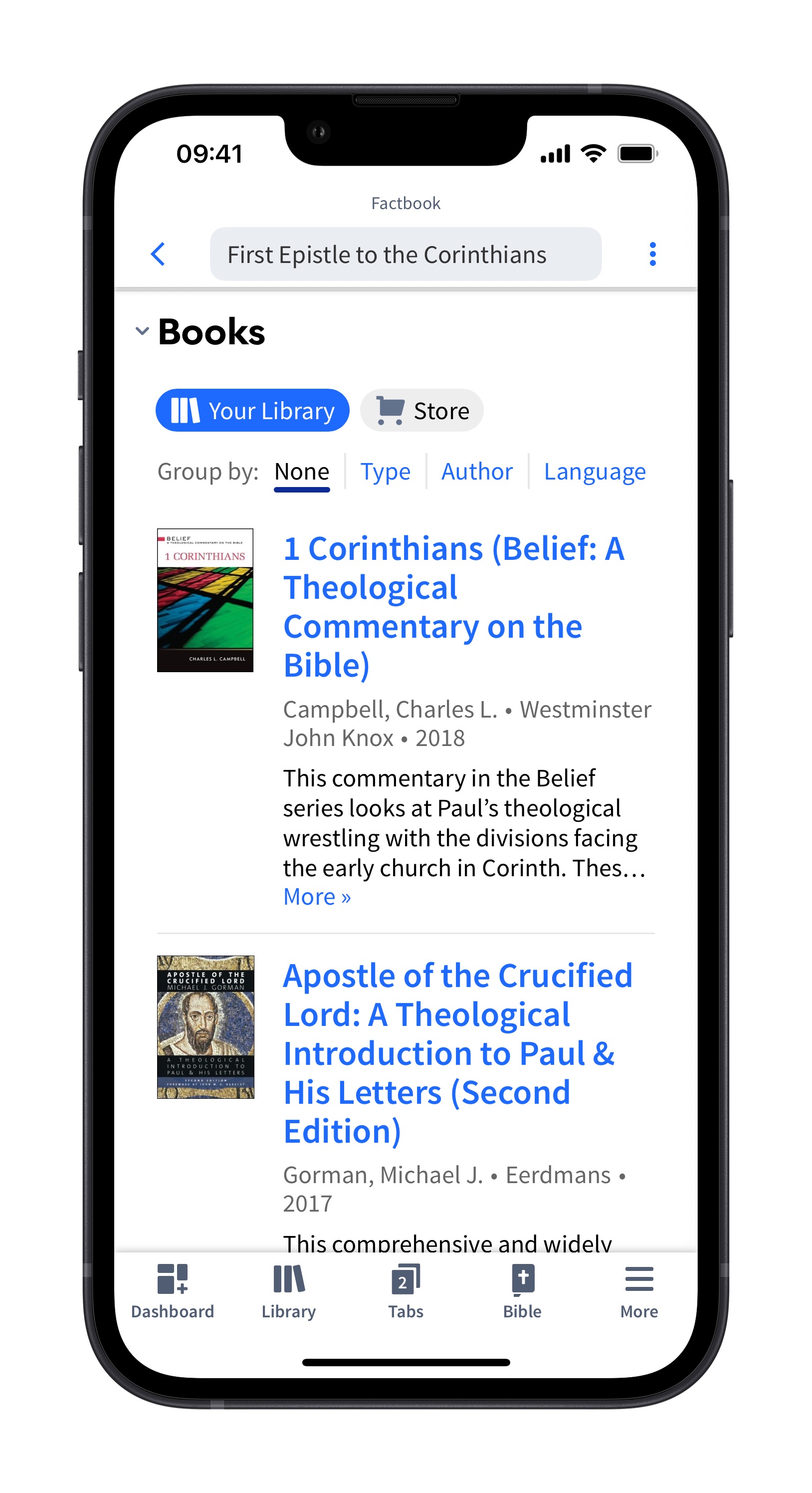 Mobile Factbook - Books Store Theological Lens