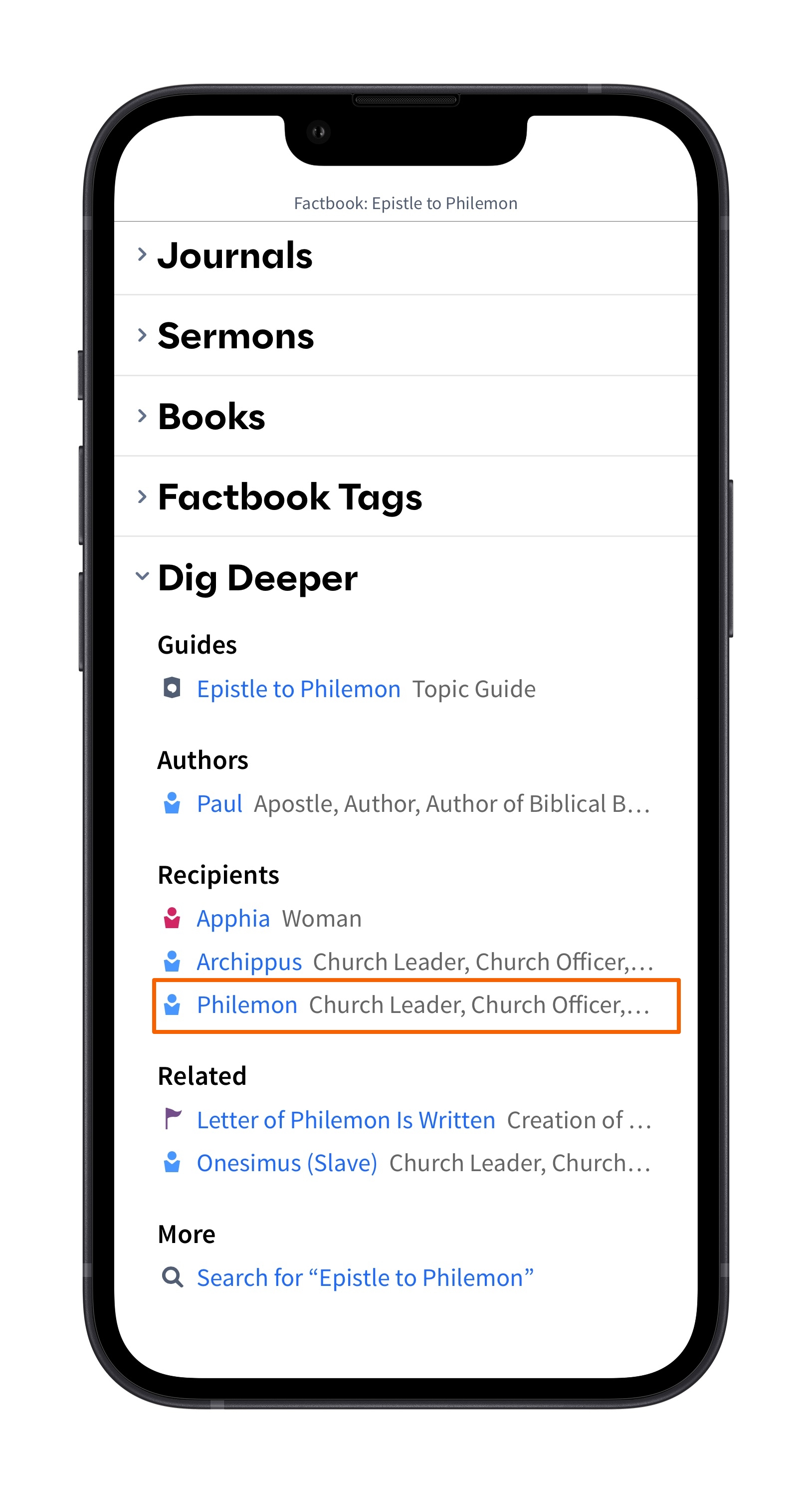 Mobile Factbook Book - Select Dig Deeper Item
