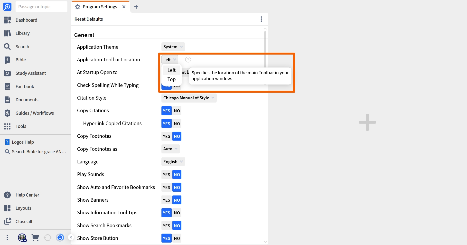 Select Top Toolbar