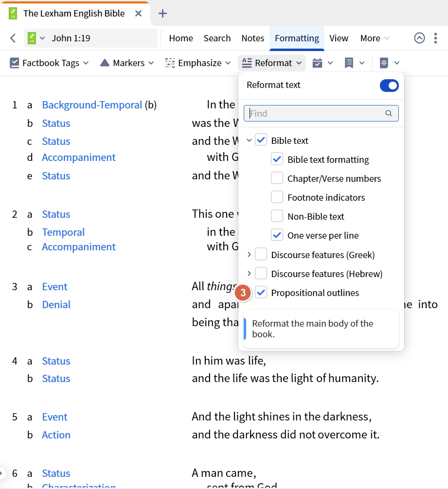 Reformat Text - Propositional Outlines
